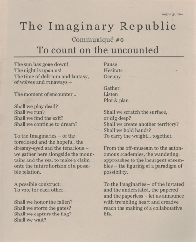 The imaginary republic / edited by Brandon LaBelle.